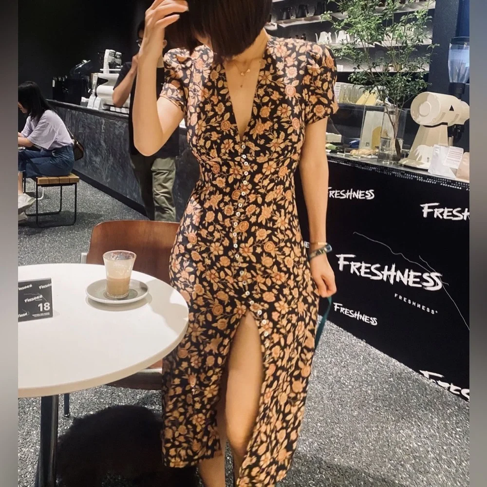Realisation The Monica Silk Floral Midi Dress Fantasy Black Pink Small EUC - Picture 8 of 14